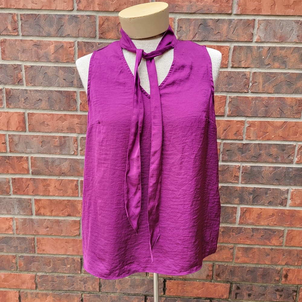 Banana Republic Factory Womens Small Pink Hammered Sleeveless Tie Neck Blouse